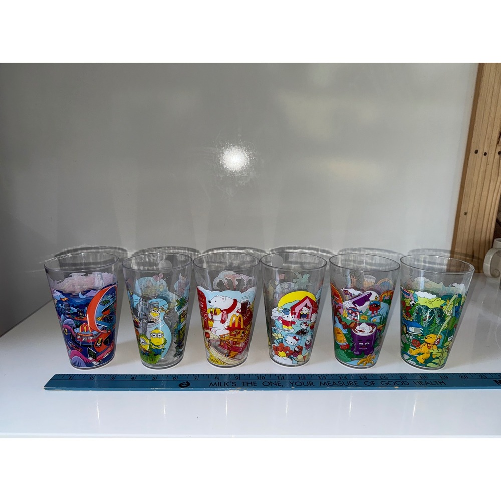 McDonalds 2024 Collectors Edition Plastic Cups Set of 6 Hello Kitty Minions